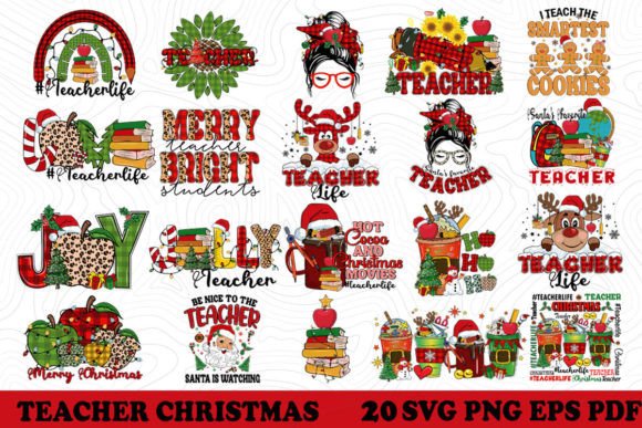 20 Teacher Christmas Bundle SVG PNG