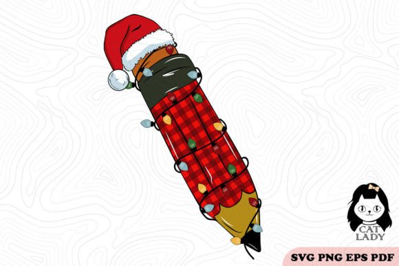 Pencil Teacher Plaid Christmas SVG PNG