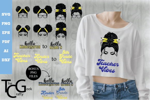 School Messy Bun SVG Bundle for Crafts