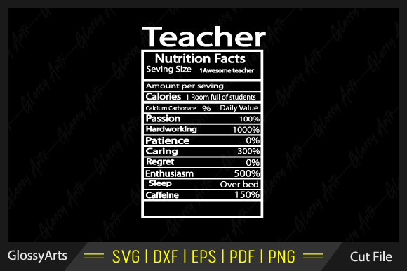 Teacher Nutrition Facts Svg Cut File